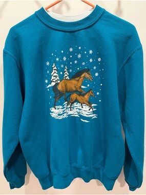 VINTAGE MORNING SUN Horse Crewneck Sweater
